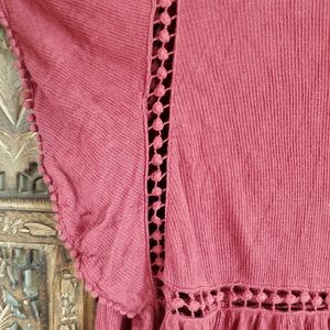 Anthropologie Burgundy Peplum Hemmed Tee